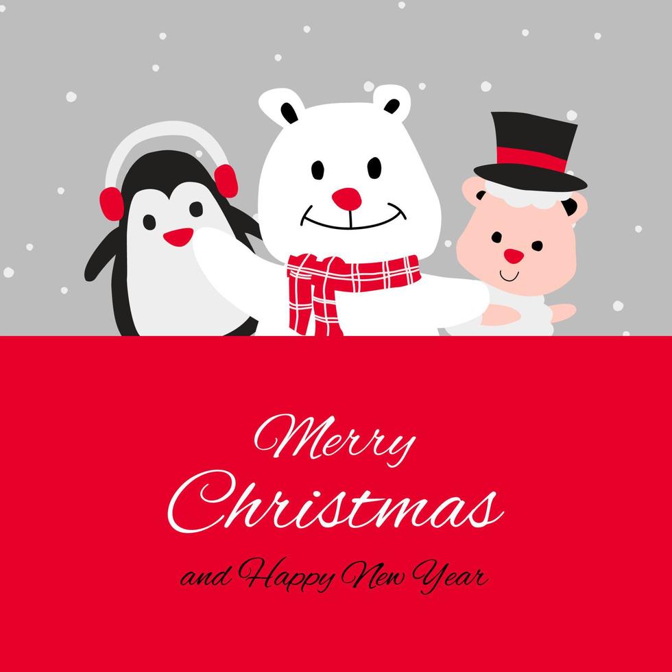 penguin polar bear and puppy are happy emotion with Christmas invitation card design vector