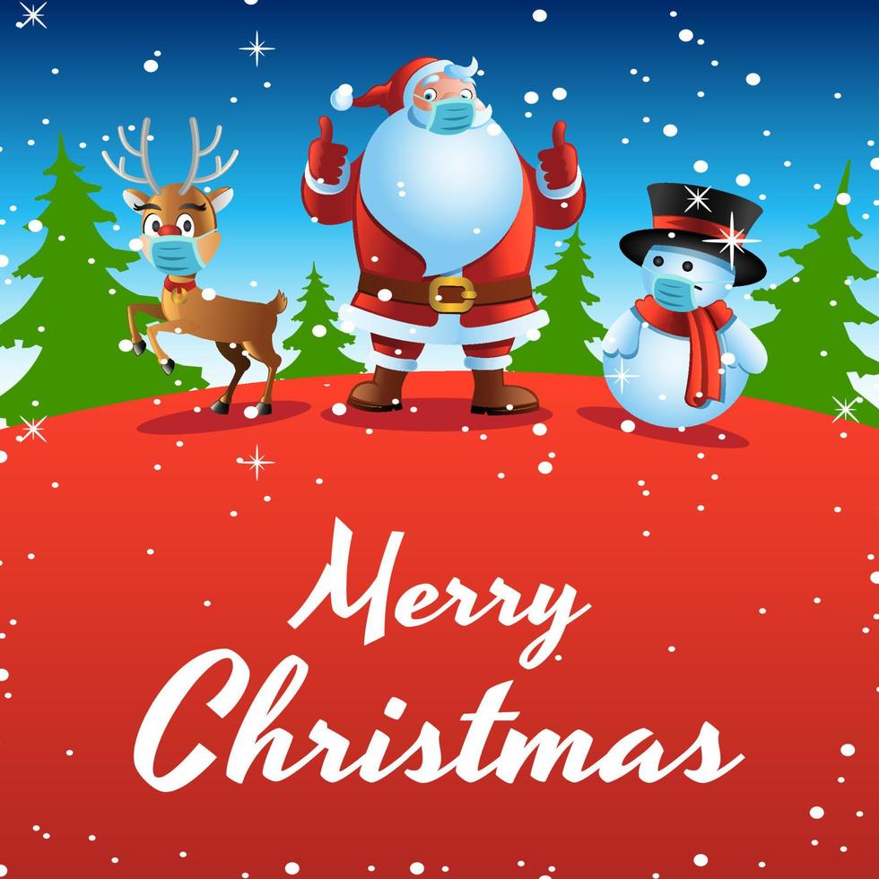 santa,deer and snowman wear mask are being happy with xmas festival vector