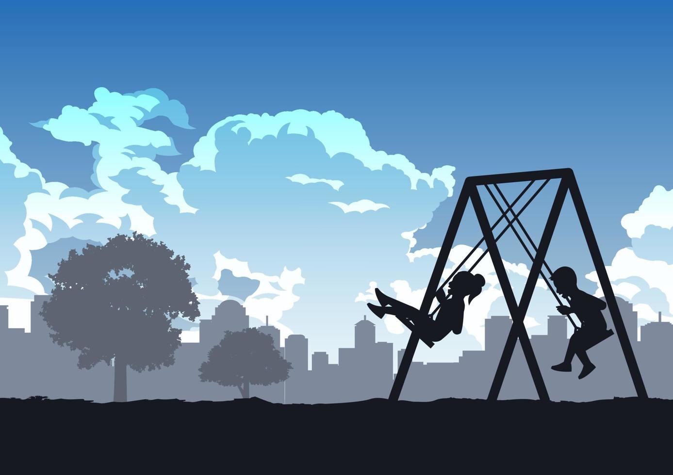 children enjoy with playing swing vector