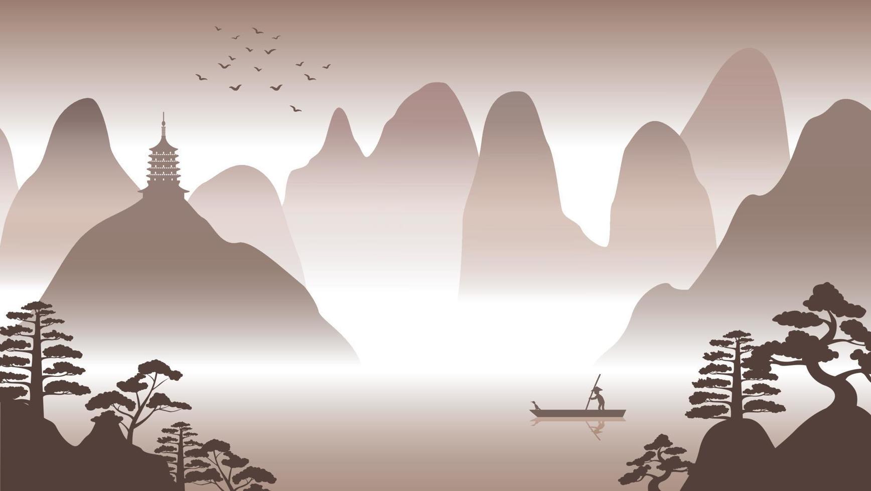 diseño de silueta de paisaje natural de china con arte de computadora vector