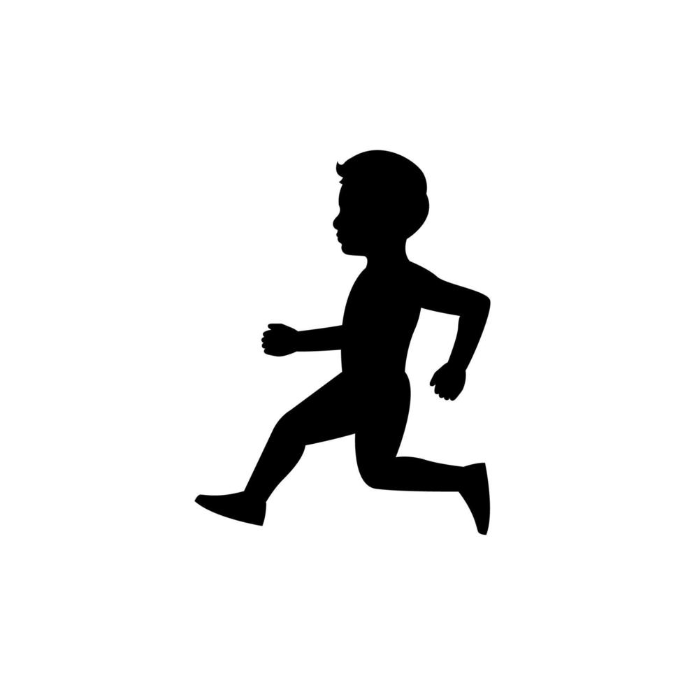 diseño de silueta negra con fondo blanco aislado de niño corriendo vector