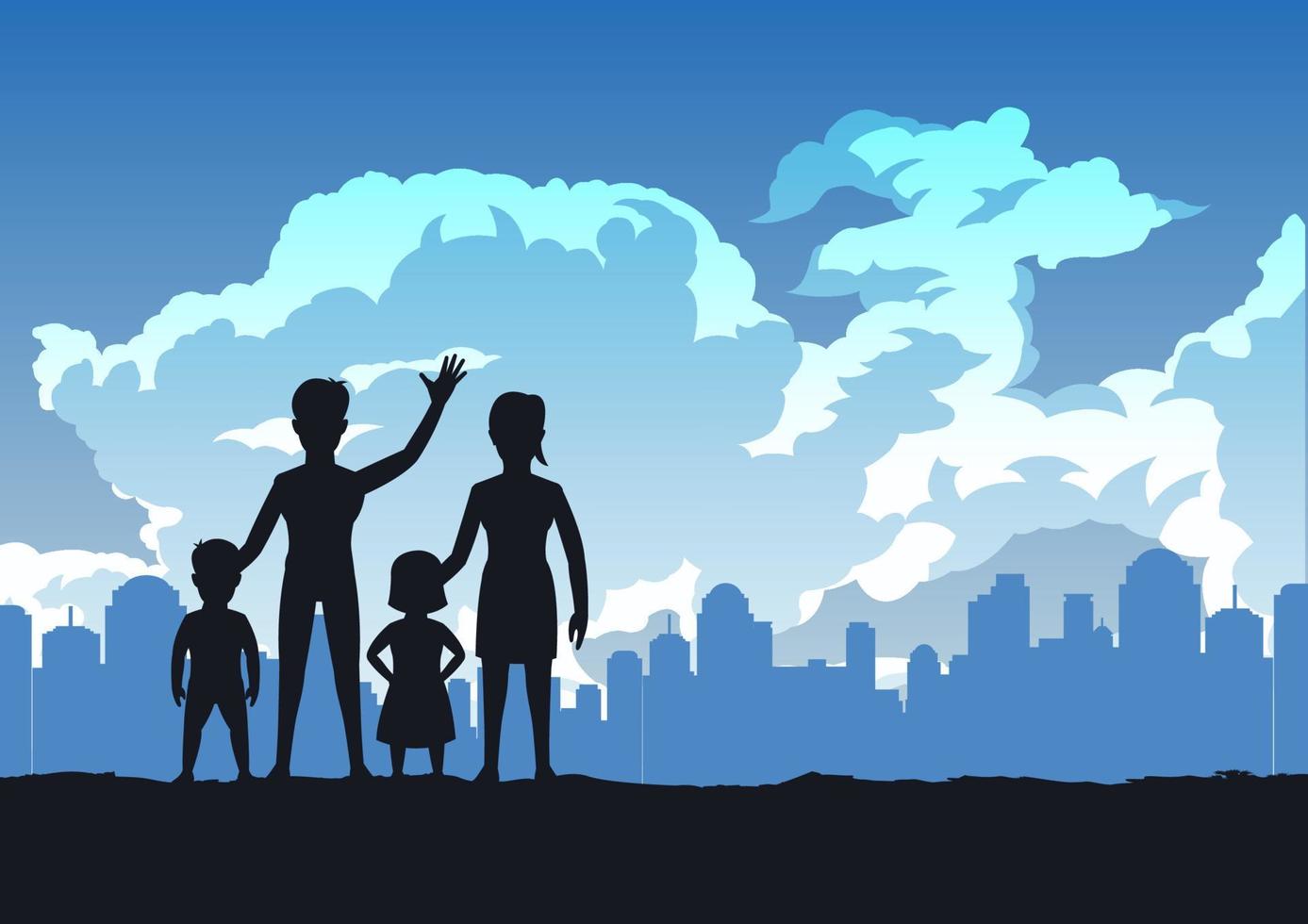 silhouette design of warm family standing in park vector