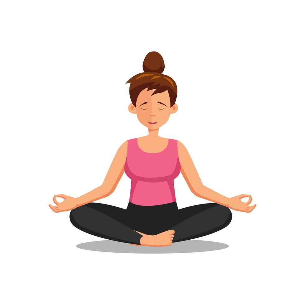 flat design of cartoon character of woman doing yoga vector