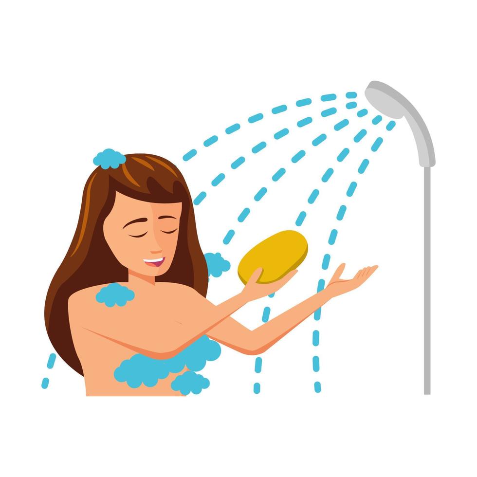 flat design of cartoon character of woman take a shower vector