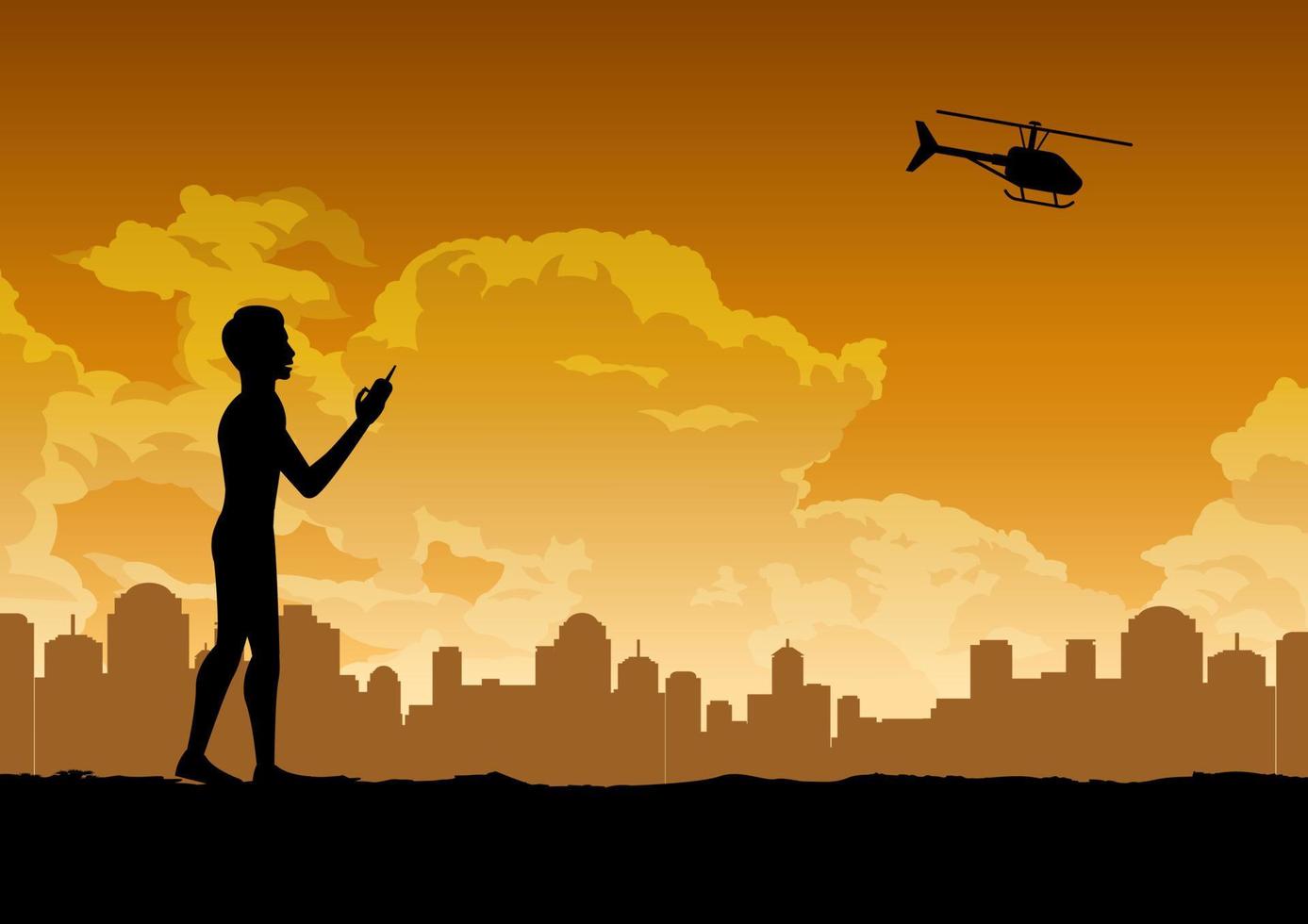 silhouette design of man is playing rc helicopter vector