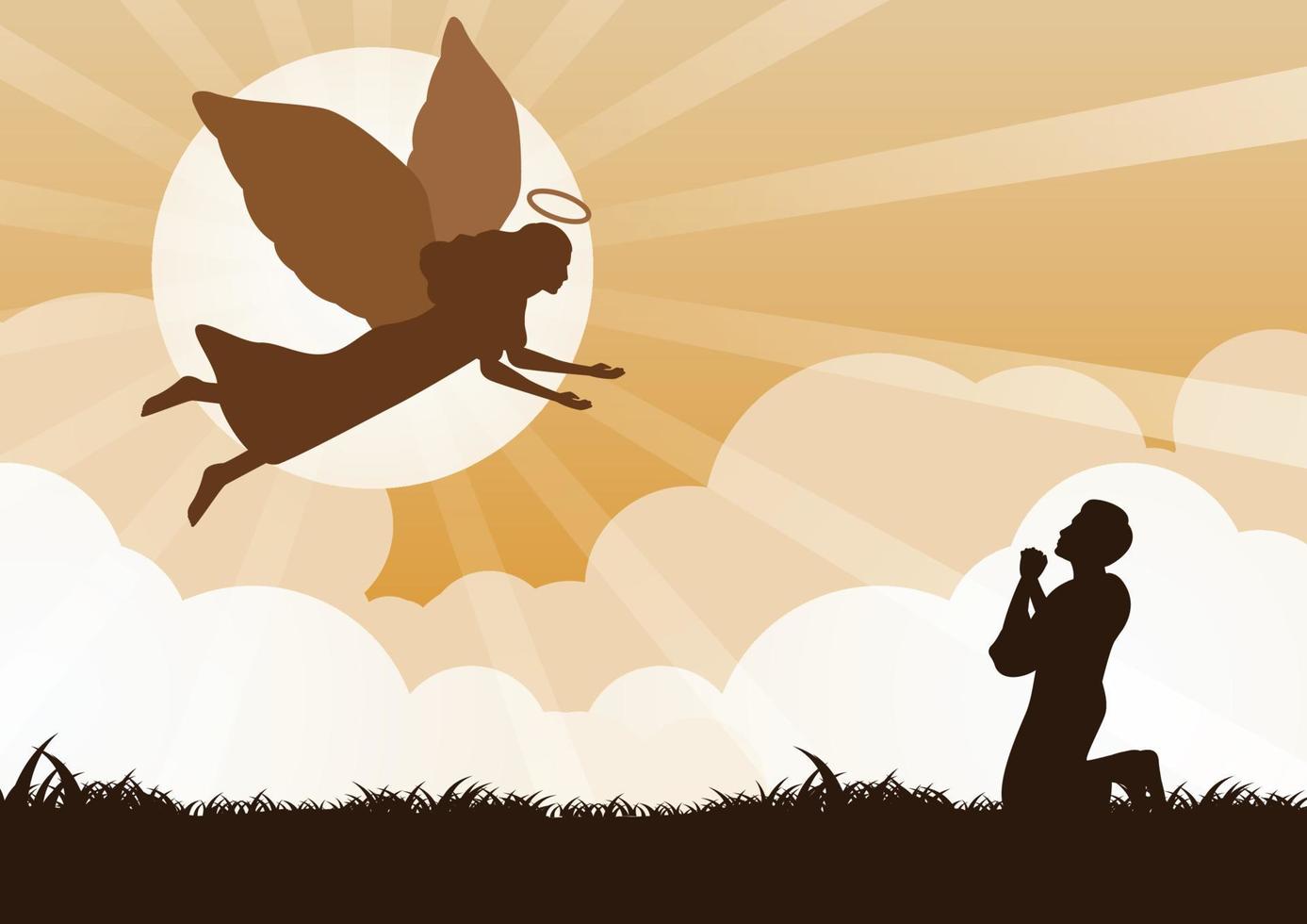 angel flying to bless to prayer vector