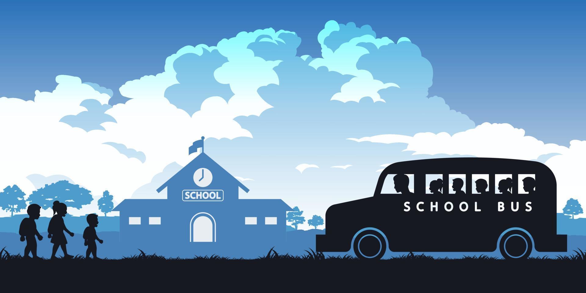 black and color of silhouette design of children going to school vector