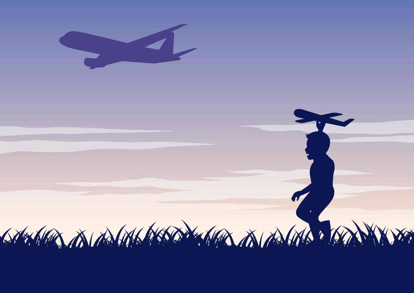 People - 09 Boy and Plane vector