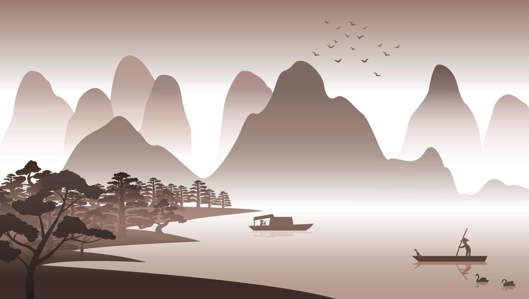 Silhouette design of China nature scenery with computer art vector