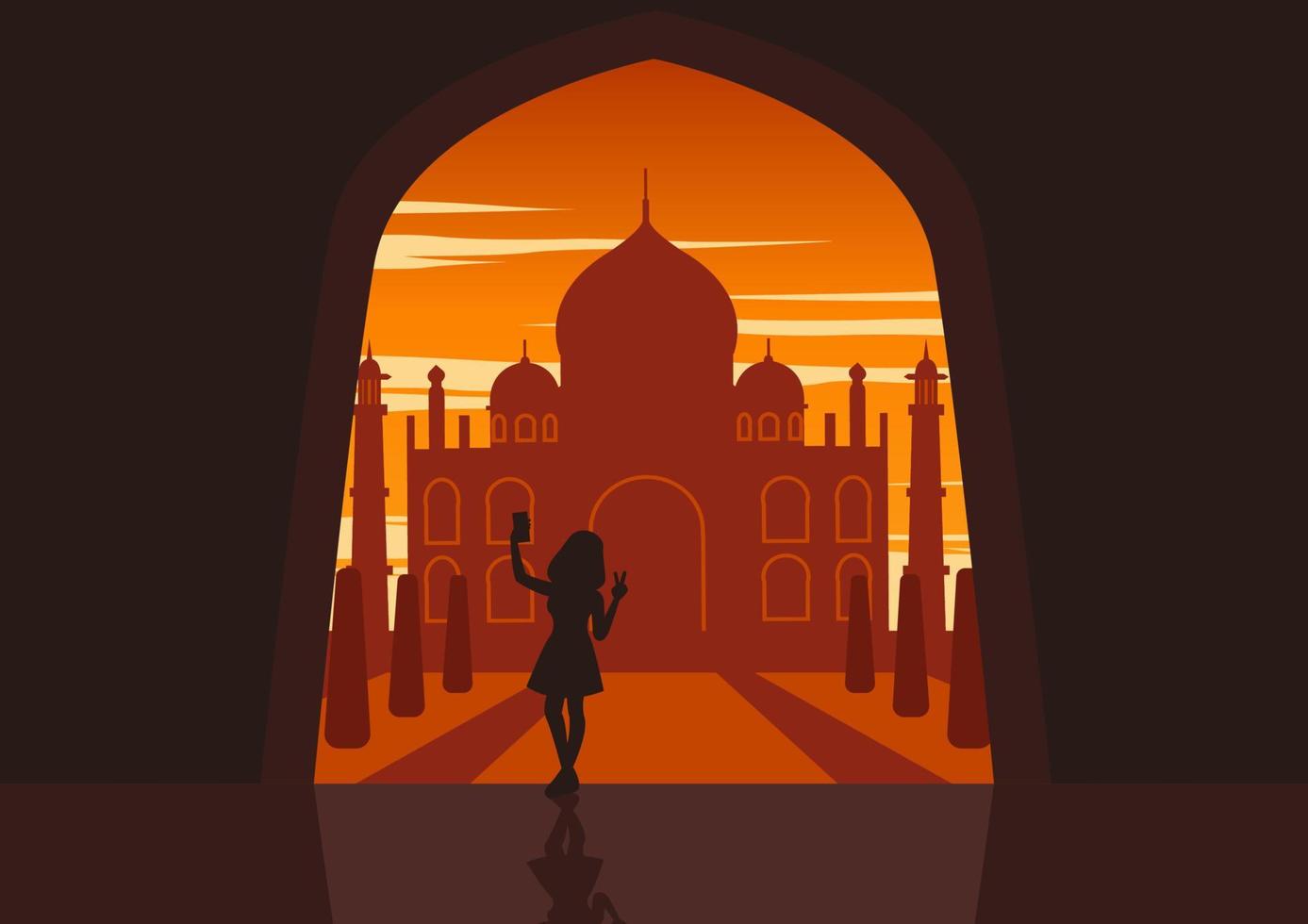 People - 06 Selfie Taj Mahal vector