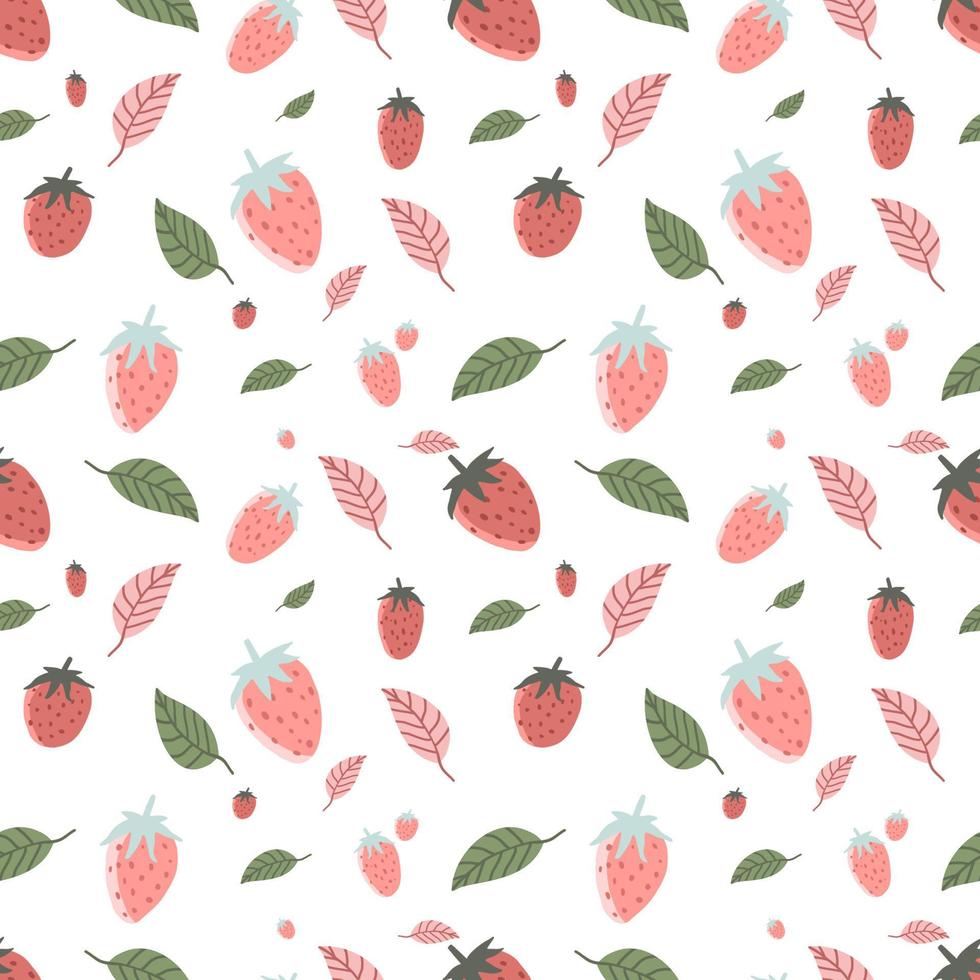 Romantic pattern for saint valentine's day with strawberries flowers and leaves vector