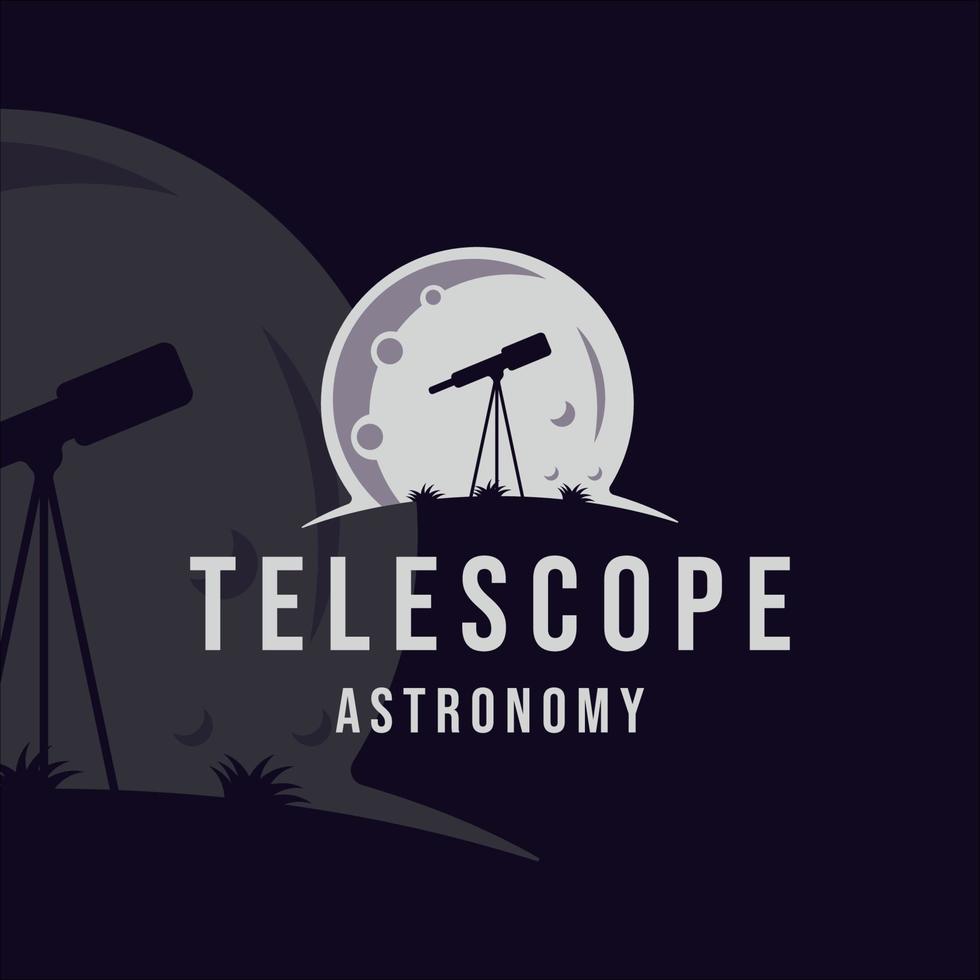 silhouette telescope at moon logo modern vintage vector illustration template icon graphic design. astronomy equipment sign or symbol for science