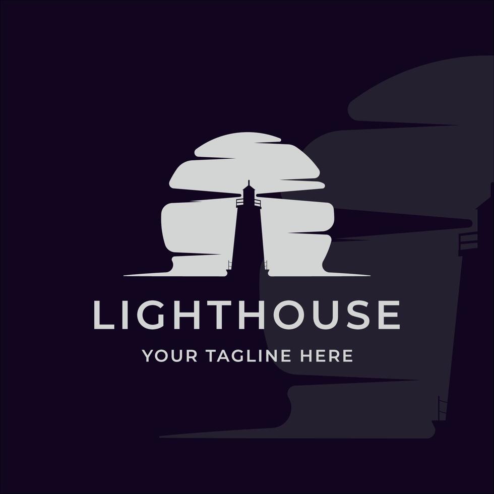 silhouette lighthouse logo vintage vector illustration template icon graphic design with moon
