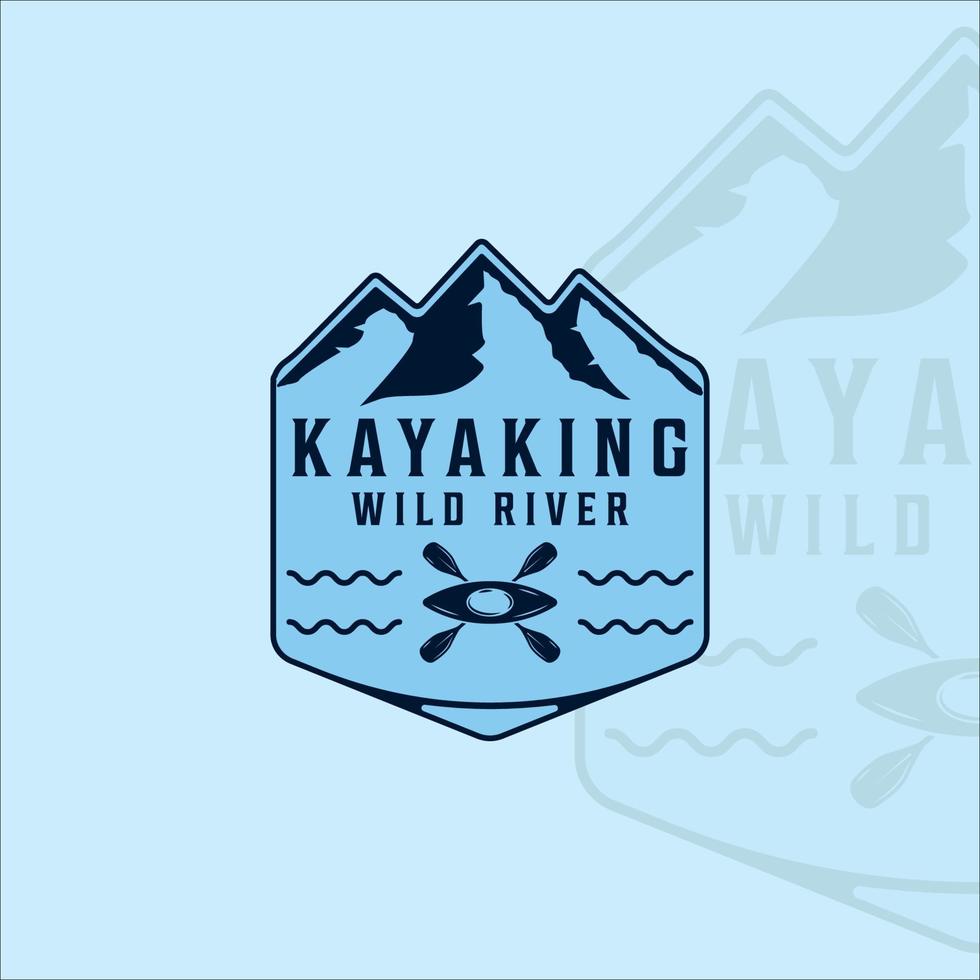 kayak at river mountain logo vintage vector illustration template icon graphic design. kayaking or canoe sign or symbol for adventure sport