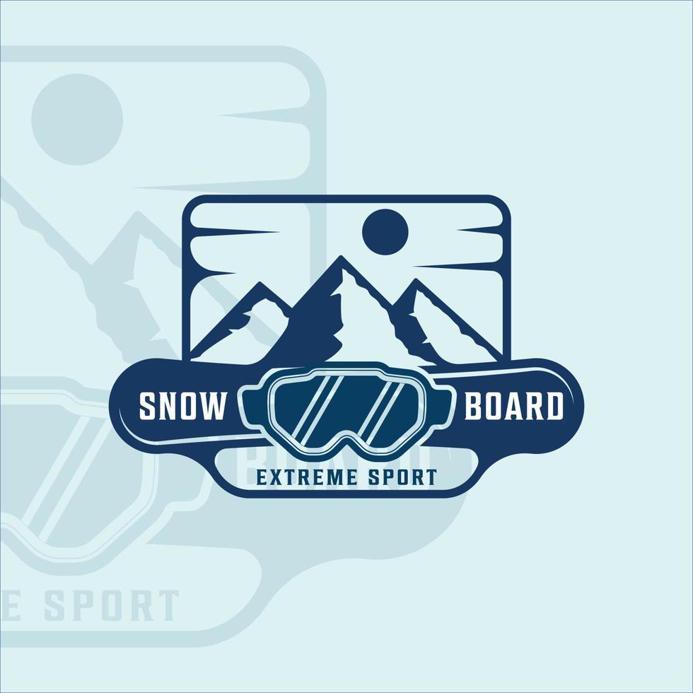 diseño gráfico del icono de la plantilla de ilustración vectorial del logotipo de snowboard y montaña. paisaje para símbolo de deporte de invierno o signo con placa vector