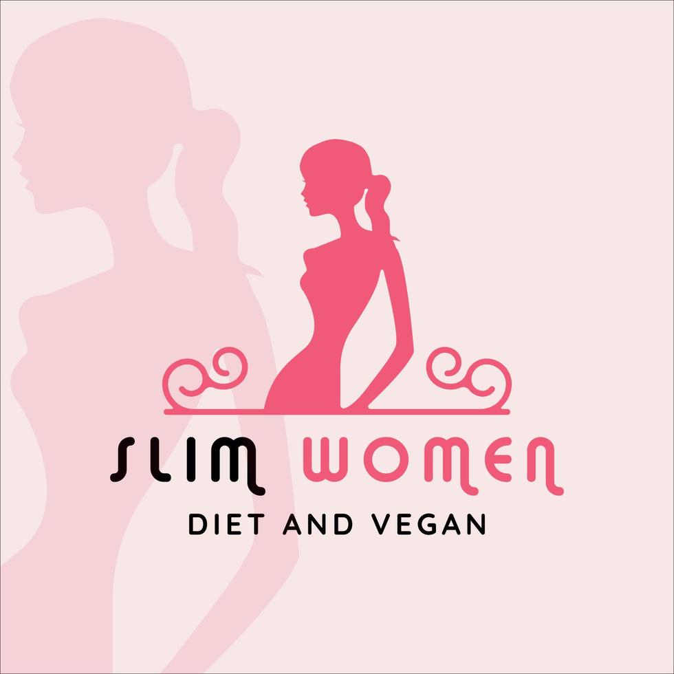 silueta mujer delgada logotipo vector ilustración plantilla icono diseño gráfico. símbolo y signo para el programa vegano y dietético saludable de negocios