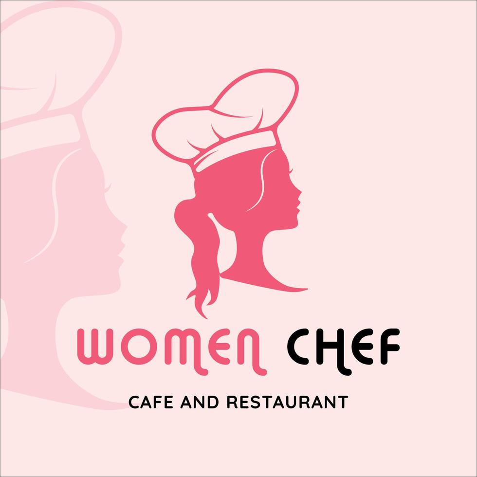 silueta mujer chef logo vector ilustración plantilla icono diseño gráfico. símbolo de cafetería y restaurante para comida de negocios con estilo moderno