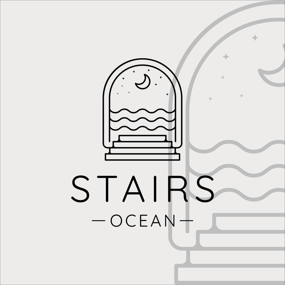 abstract stairs at ocean logo line art minimalist simple vector illustration template icon graphic design