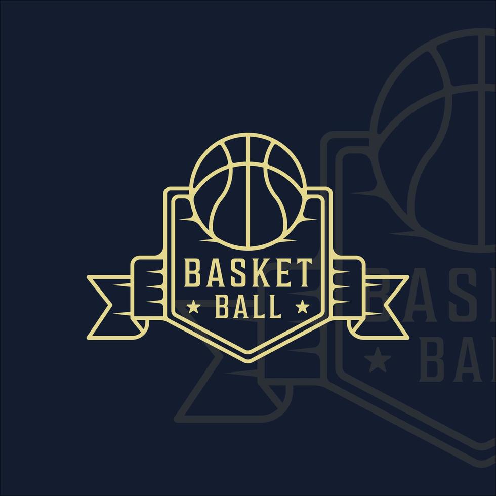 baloncesto logo línea arte simple vector ilustración plantilla icono diseño gráfico. signo o símbolo deportivo para el concepto de liga y competición de equipo o club con placa y estilo tipográfico
