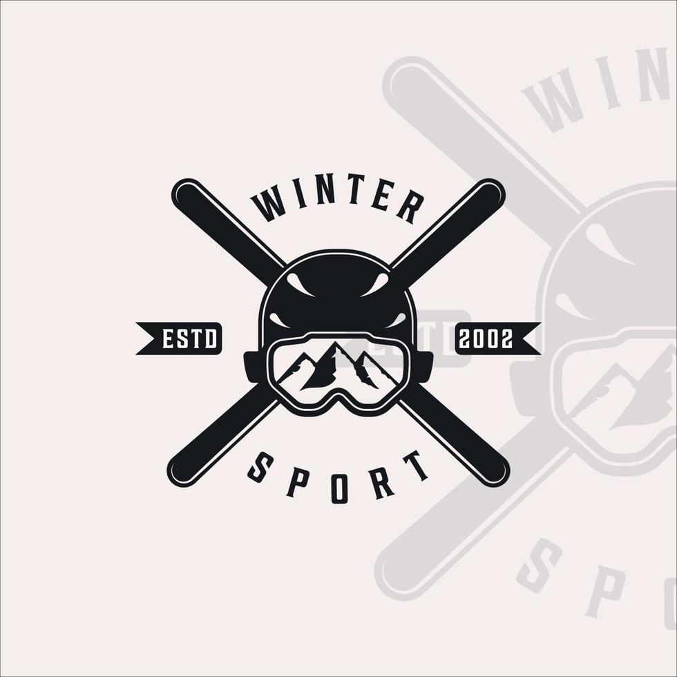 logotipo deportivo de esquí vintage vector logo ilustración plantilla icono diseño gráfico. casco gafas de esquí símbolo o signo para tienda de deportes de invierno o negocio con estilo de tipografía retro