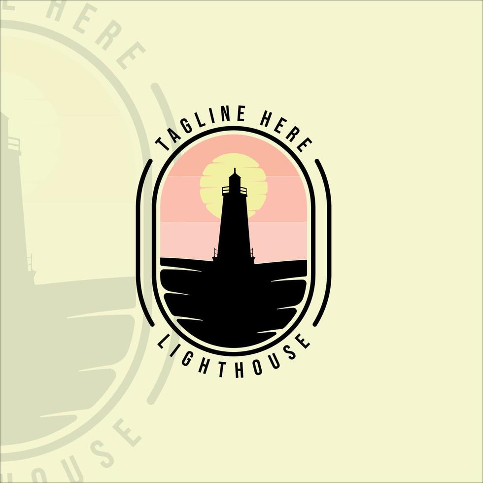 silhouette lighthouse logo vintage vector illustration template icon graphic design with badge and sunset