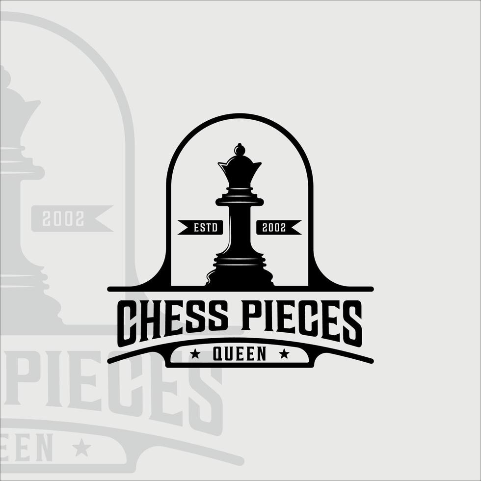 chess and queen piece logo vintage vector illustration template icon graphic design.  retro sign or symbol for chess tournament or club with badge and typography