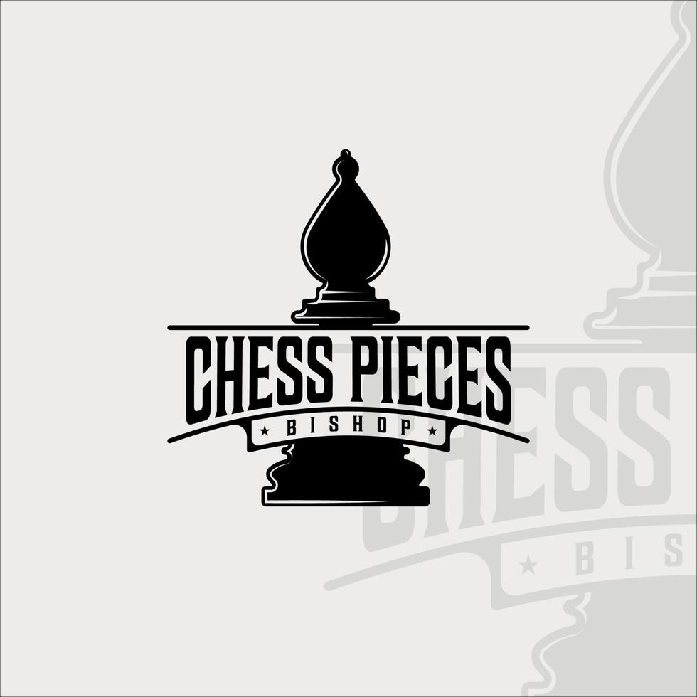 ajedrez y obispo pieza logo vintage vector ilustración plantilla icono diseño gráfico. signo o símbolo retro para torneo o club de ajedrez