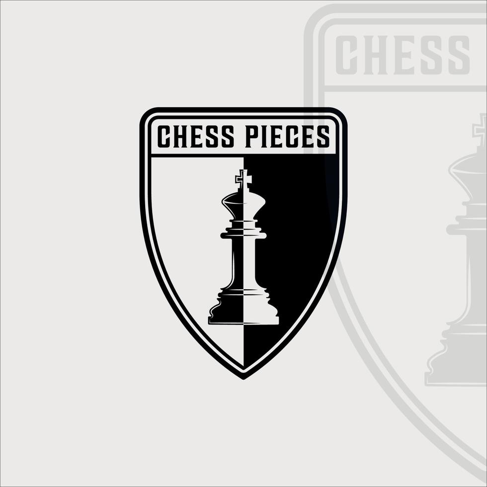 chess and king piece logo vintage vector illustration template icon graphic design.retro sign or symbol for chess tournament or club with shield badge black and white concept
