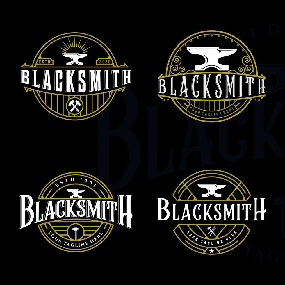 set of blacksmith anvil logo vintage vector logo illustration template icon graphic design.bundle collection of various workshop metal industry for professional worker with typography retro badge