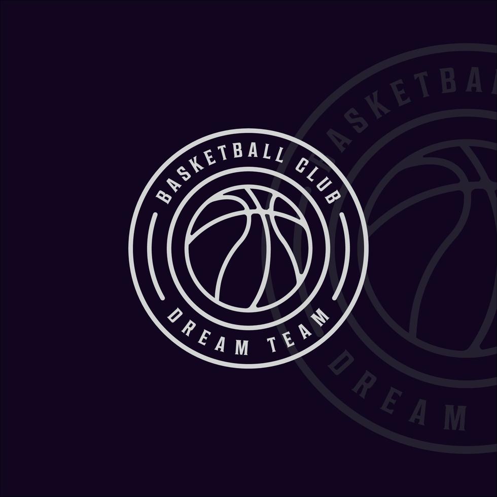 baloncesto logo línea arte simple vector ilustración plantilla icono diseño gráfico. signo o símbolo deportivo para el concepto de liga y competición de equipo o club con placa y estilo tipográfico