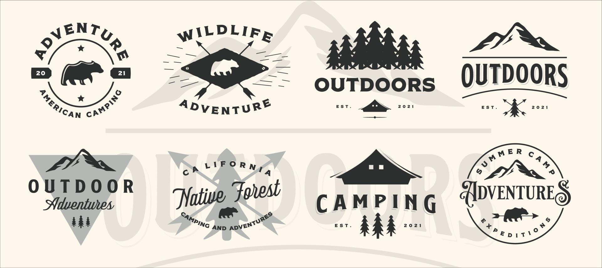 conjunto de vector aventura montaña exterior vintage logo símbolo ilustración diseño, colección de paquetes de varios iconos de vida silvestre