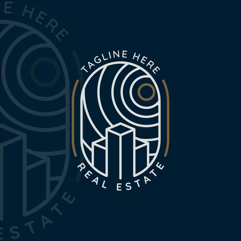 real estate logo line art vector illustration template icon graphic design. building or architecture symbol for business with badge and typography