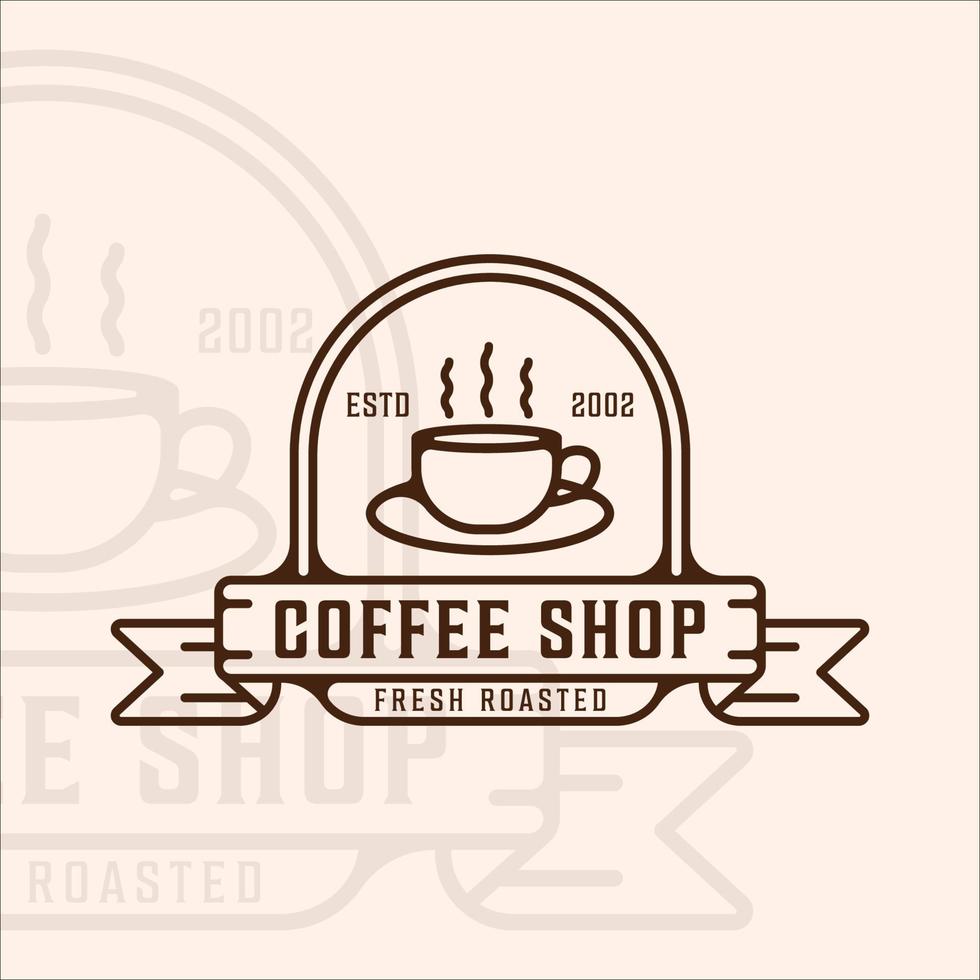 Taza o taza de café logo línea arte vintage vector ilustración plantilla icono diseño gráfico. signo o símbolo de bebida o bebida para negocios con tipografía de placa retro