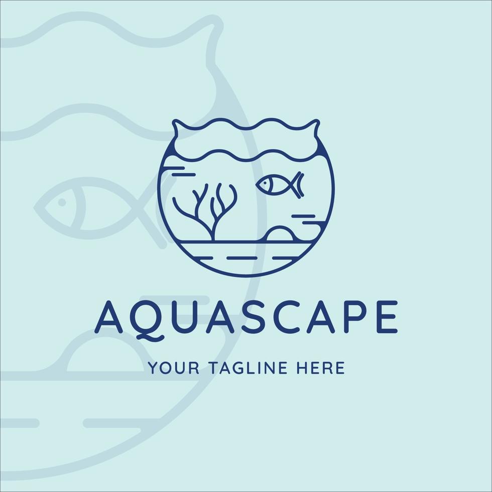 Acuario logo línea arte vector ilustración plantilla icono diseño gráfico. aqua scape simple minimalista con peces