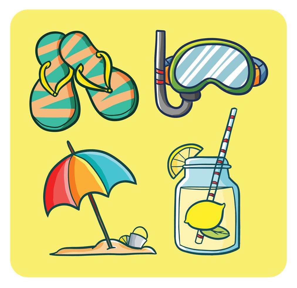 Summer items cartoon illustration vector