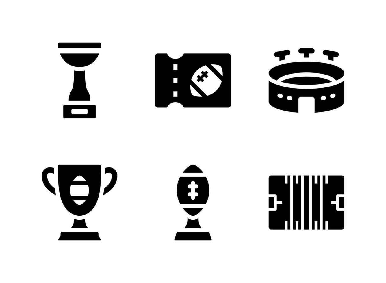 conjunto simple de iconos sólidos vectoriales relacionados con el fútbol americano. contiene íconos como trofeo, boleto, estadio y más. vector