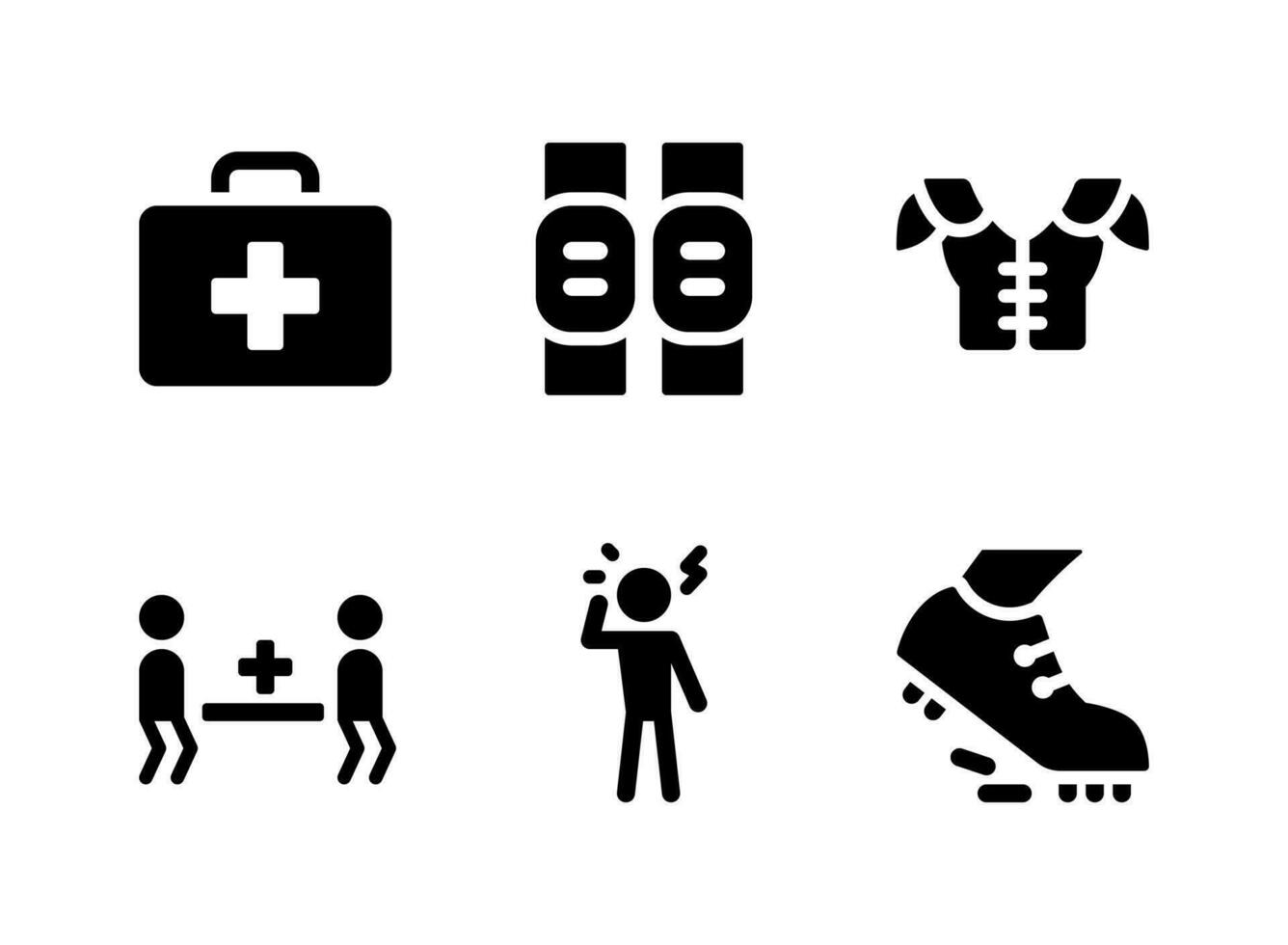 Simple Set of American Football Related Vector Solid Icons. Contains Icons as First Aid Kit, Elbow Pads, Headache and more.