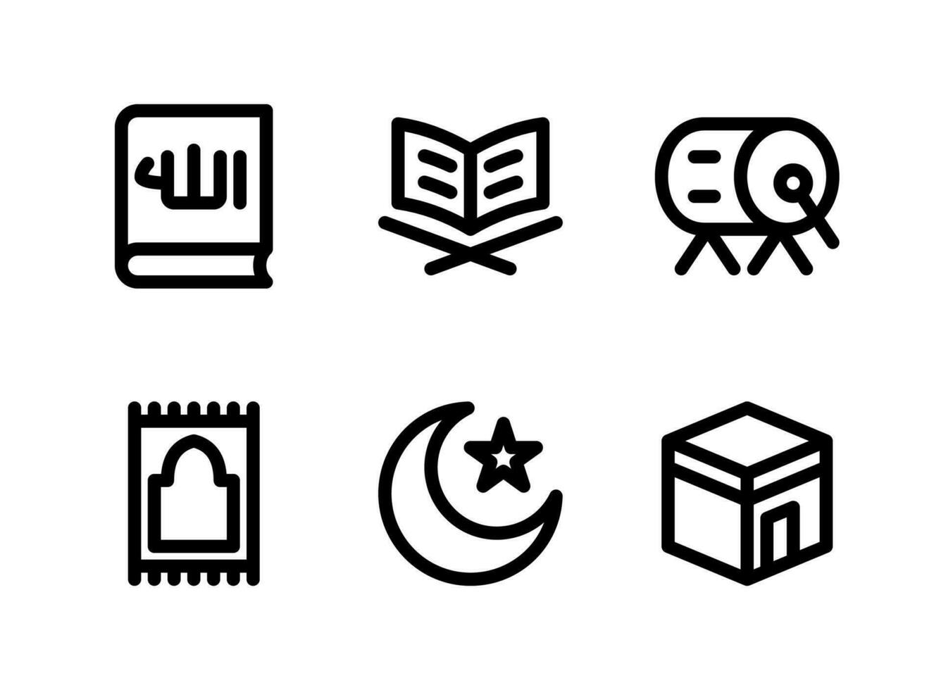conjunto simple de iconos de línea vectorial relacionados con ramadán. contiene íconos como corán, tambor, alfombra de oración y más. vector