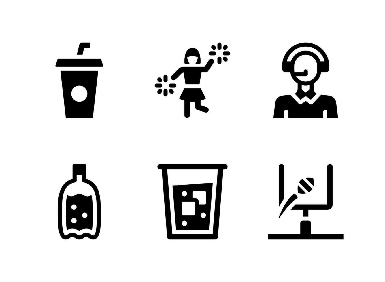 conjunto simple de iconos sólidos vectoriales relacionados con el fútbol americano. contiene íconos como bebida, animadora, comentarista y más. vector