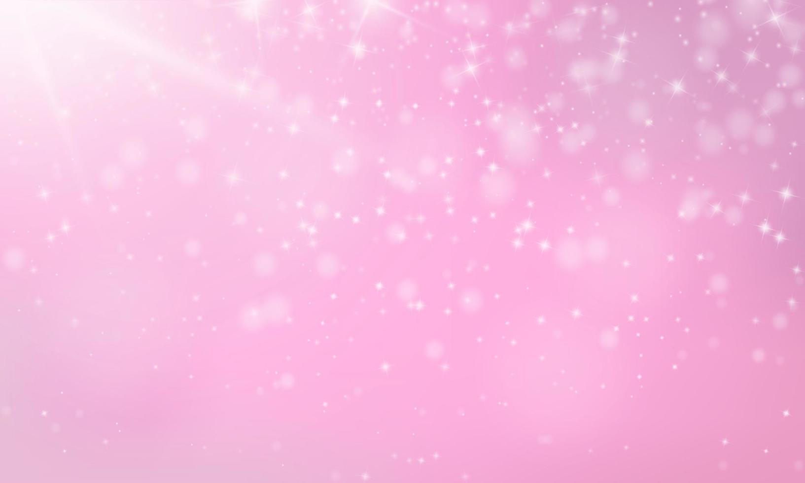 Pink bokeh background with shiny stars and falling lights vector
