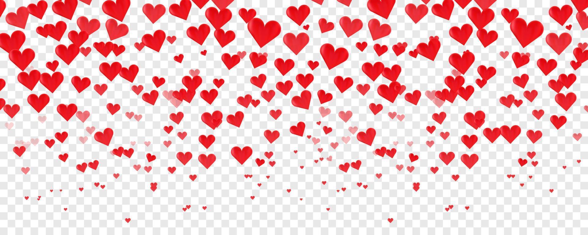 Falling red hearts with transparent background Romantic Valentines day background vector