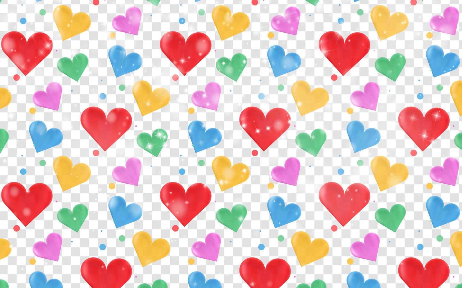 Seamless pattern for Valentine's Day with hearts in red, blue, green and yellow vector