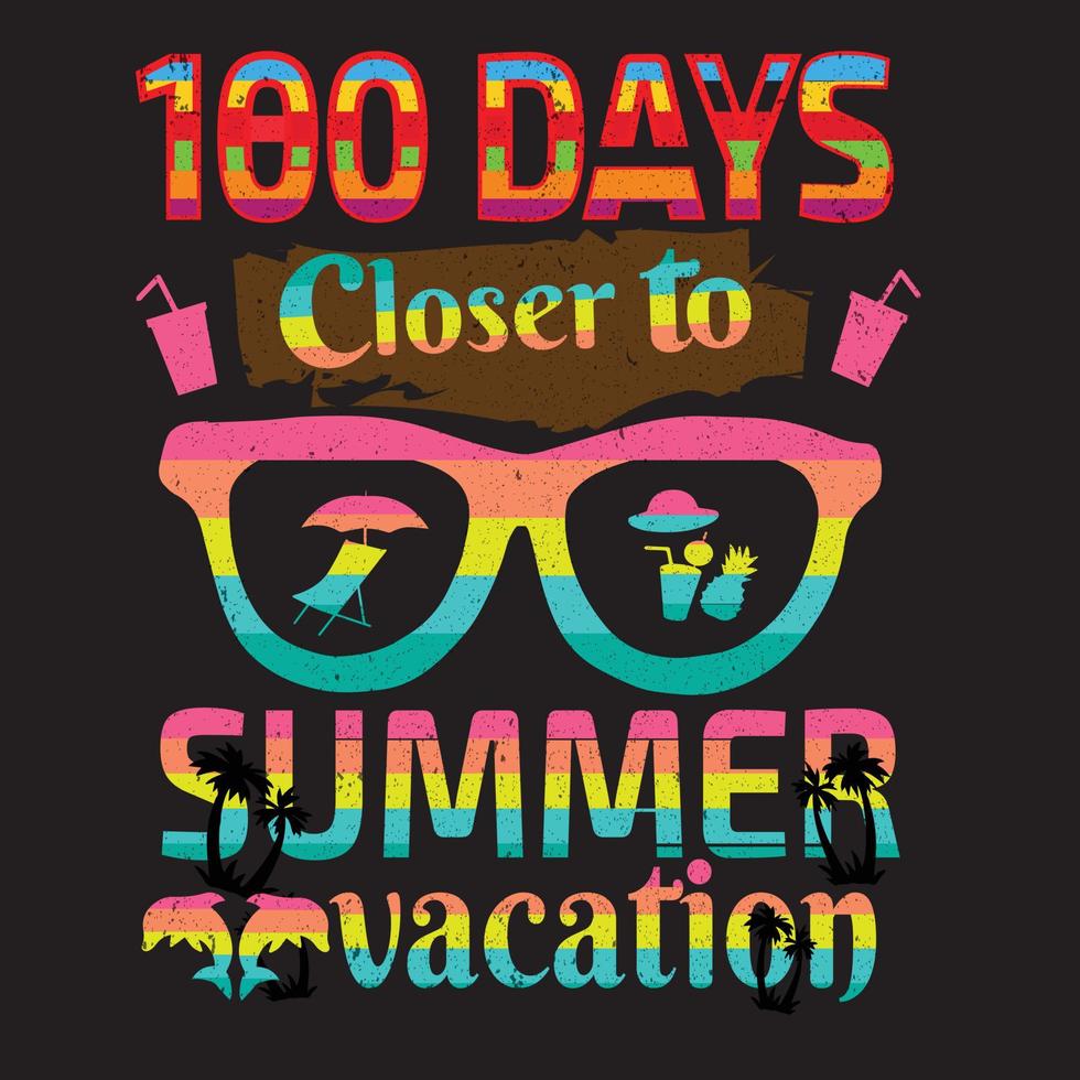 Diseño de camiseta de 100 días de escuela para vacaciones de verano. vector