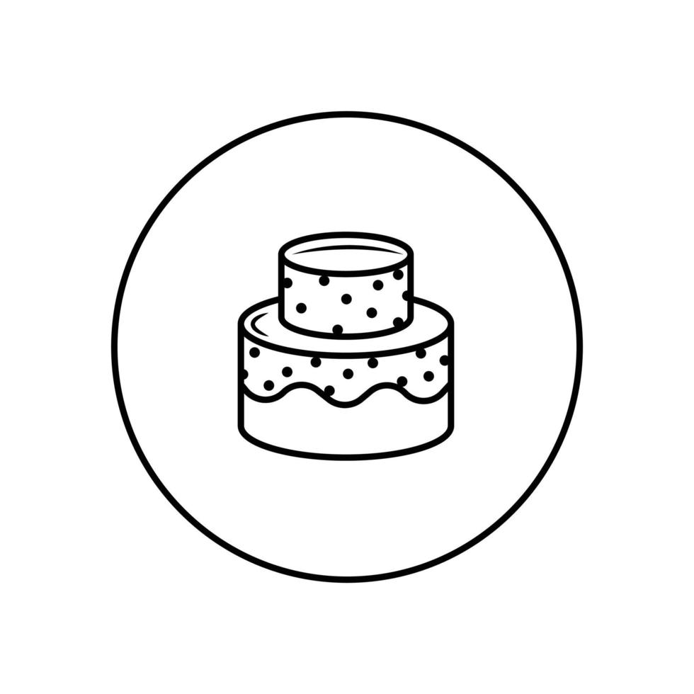 Stacked wedding cake dessert with heart topper line art vector icon design for food apps and websites.