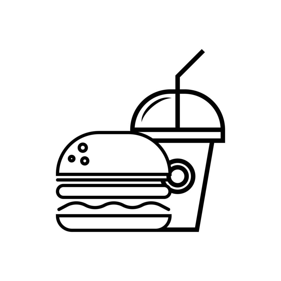 Hamburger and soda takeaway, Fast food icon, Outline flat design on white background, Vector design.