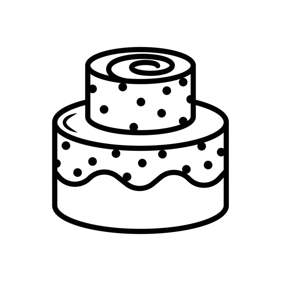 Stacked wedding cake dessert with heart topper line art vector icon design for food apps and websites.