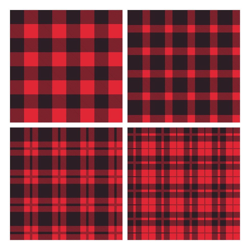 rojo y negro leñador gingham plaid conjunto de patrones sin fisuras. motivo de franela de búfalo. vector