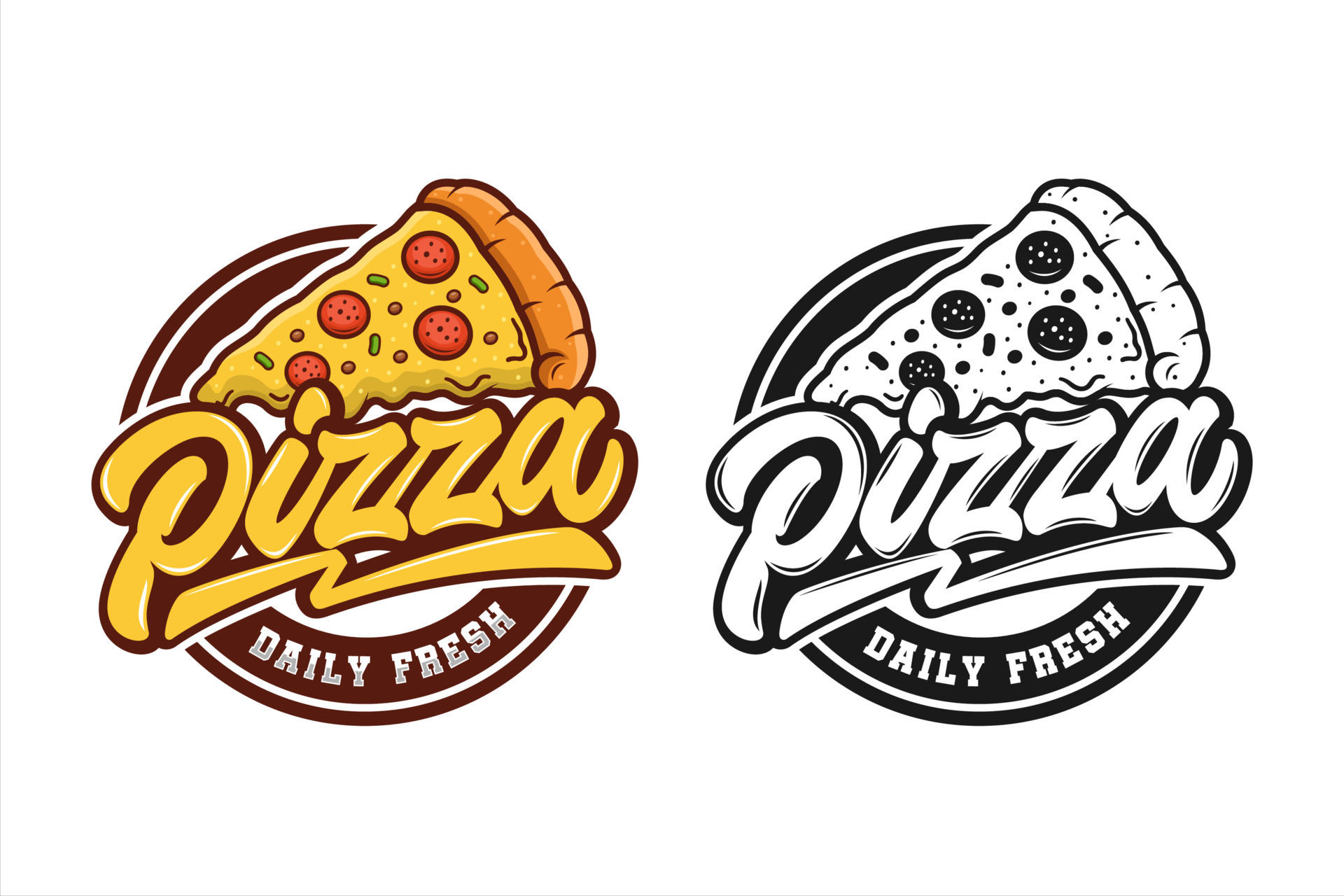 Hot and fresh pizza retro badge design. Vector. Vintage design for