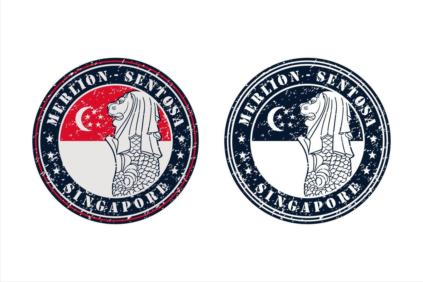 Merlion Sentosa Singapore Stamp Travel Design Vector Logo