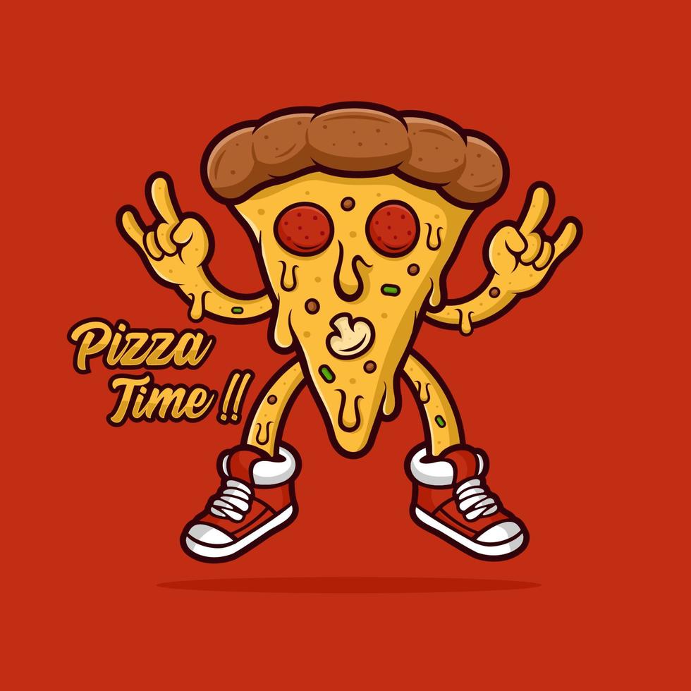 logotipo de diseño de mascota de tiempo de pizza vector